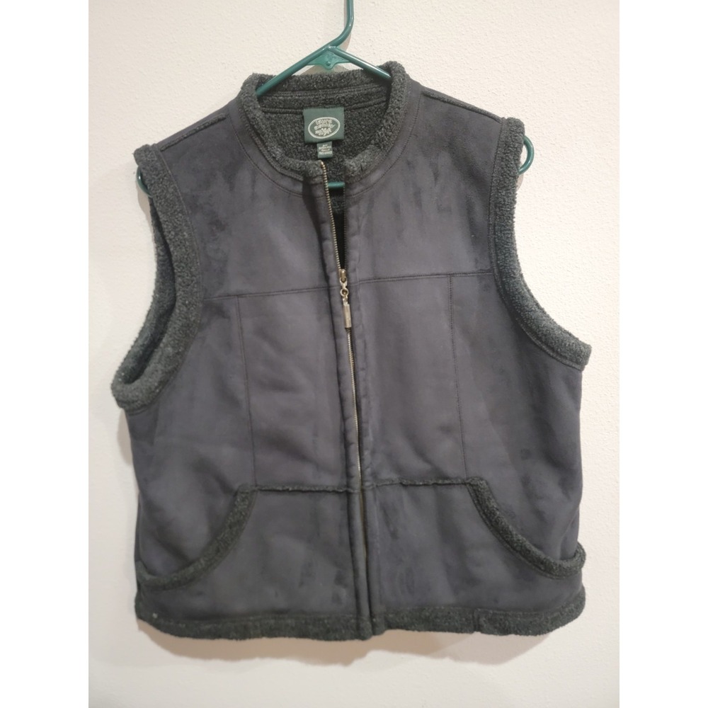 Laura Ashley Faux Suede Black Sherpa Lined Zip Vest Womens XL Jacket Vintage 90s